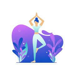 Balance and Focus Concept with Woman in Tree Pose Yoga Position