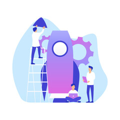 Startup Launch and Innovation Concept with Rocket Assembly Team