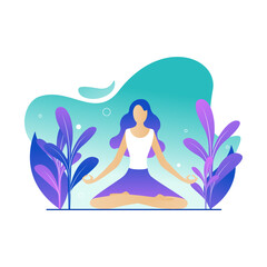 Meditation and Mindfulness Practice in Nature with Calm Woman