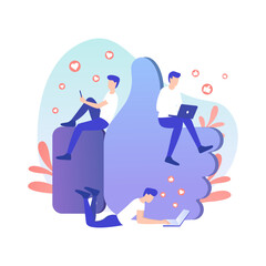 Social Media Engagement and Positive Feedback with People and Like Icon