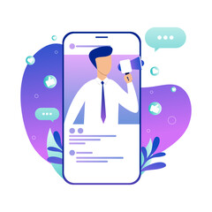 Digital Marketing and Online Communication with Man on Smartphone Screen