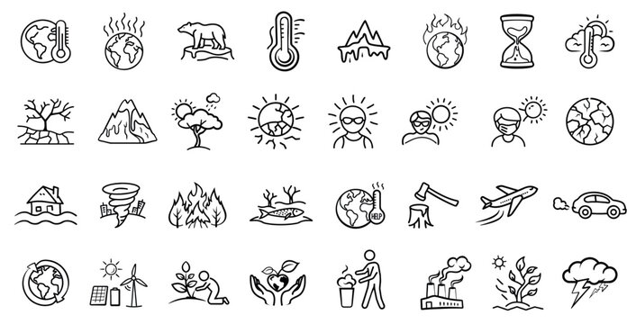 Global Warming and Climate Change Doodle Icon Set | Hand-drawn Environmental Vector Collection