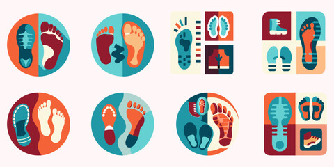 Foot and shoe print on white background. Vector illustration.