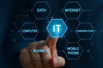 Finger touching it hexagon on futuristic digital interface with technology concepts