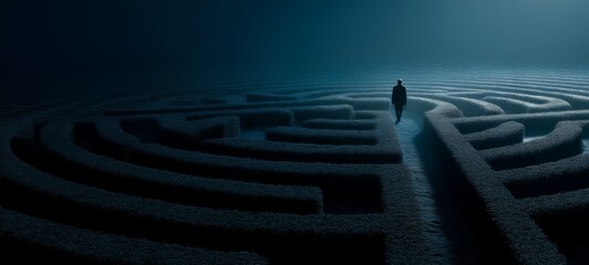 Minimalistic Poster for an Upcoming Maze Film Event &ndash; Abstract and Conceptual Design Featuring Labyrinth Patterns, Mystery, and Psychological Themes in a Clean Cinematic Style

