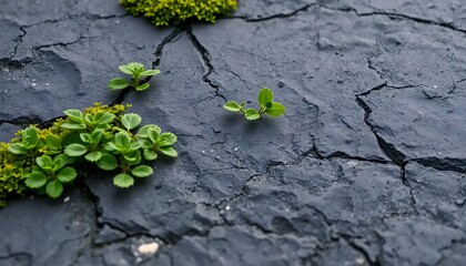 Verdant life thrives amid cracked slate