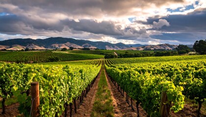 Vineyard landscape under dramatic sky