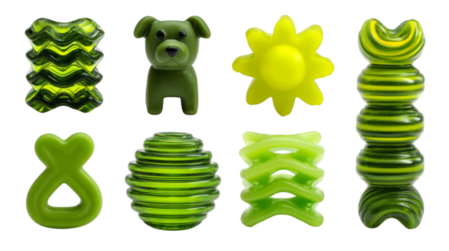 Intriguing group of green plastic objects, a study in color, material, and composition.