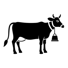 Sacred Cow with Bell Icon for Culture, Religion, Education, Symbolism Websites and Hindu Tradition Resources