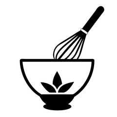 Matcha Bowl with Whisk Silhouette for Tea Ceremony Illustrations, Asian Cuisine Blogs, Japanese Culture Websites, Healthy Lifestyle Cards, and Herbal Medicine Awareness