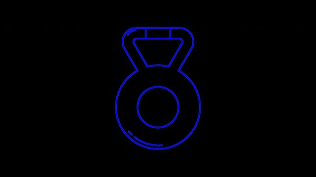 Minimalist neon-style illustration of a kettlebell glowing in blue, displayed on a solid black background for a modern fitness-themed visual.
