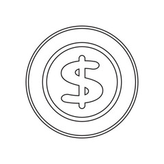 Monochrome Illustration of a Coin with Dollar Symbol in Outline