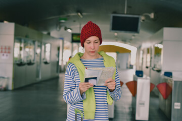 Travel Concepts. The girl is traveling in winter. The girls are