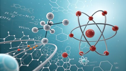 atom on blue background