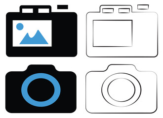 Photo camera icons set. Photography symbol.  Video camera vector icon. Photographing sign. Isolated raster illustration on white background. Movie Sign. Cinema, eps10