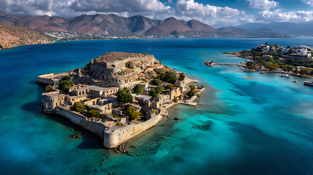 Spinalonga Island Aerial View &ndash; Crete, Greece 