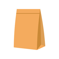 Brown paper grocery bag flat vector illustration on white background