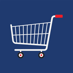 Supermarket trolley flat vector illustration on blue background