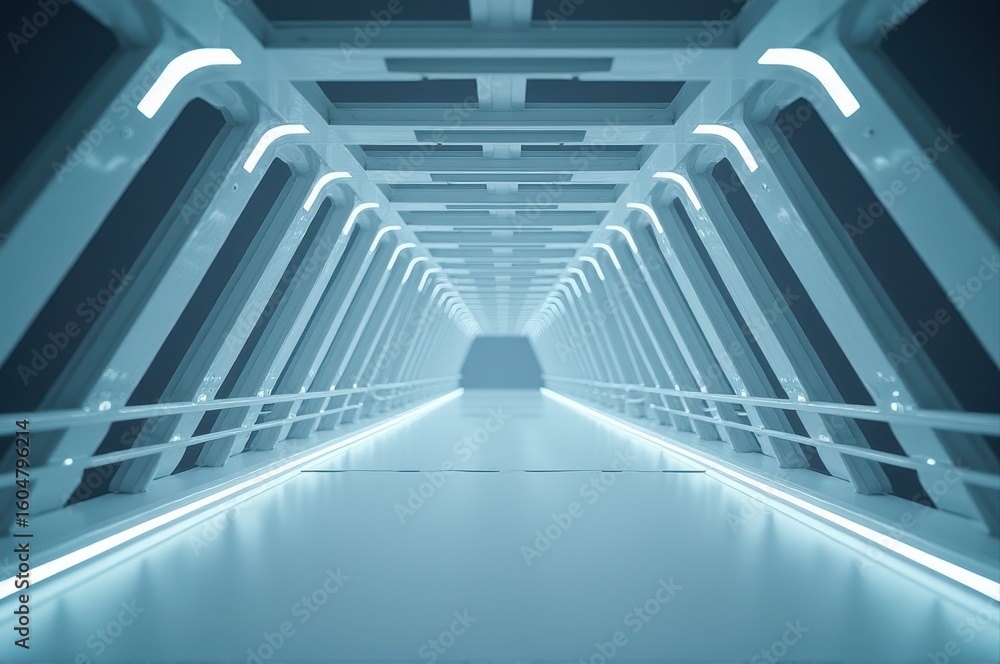 Aufkleber futuristic tunnel with sleek, illuminated white architecture and clean lines. sense of modern symmet