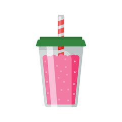 Strawberry milkshake flat vector illustration isolated on a white background