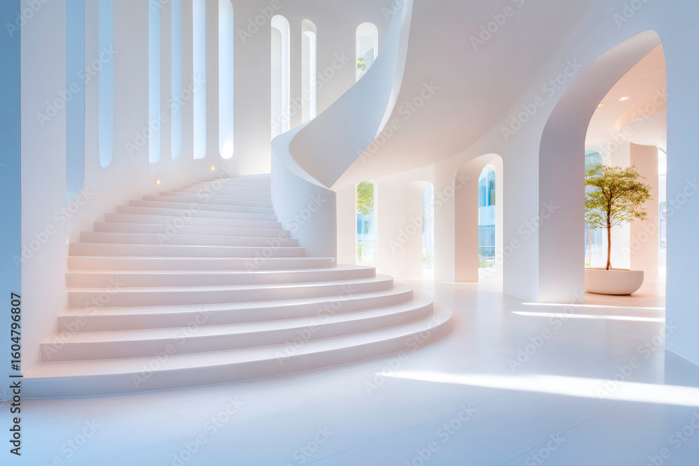 Poster abstract spiral staircase in monochromatic design for minimalist architecture