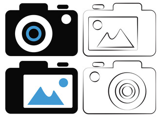Photo camera icons set. Photography symbol.  Video camera vector icon. Photographing sign. Isolated raster illustration on white background. Movie Sign. Cinema, eps10