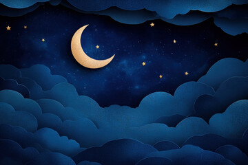 A paper cutout of a moon and stars in the night sky