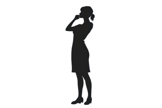 Woman nodding while standingvector illustration isoleted on white background in silhouette .