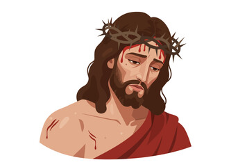 Illustration of Jesus Christ with Crown of Thorns Suffering.