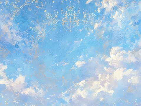 Light Blue Watercolor Background with Stardust and Clouds, Textured Tranquil Sky for No-Text Mobile Wallpaper 