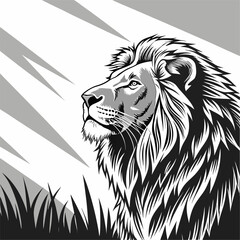 A powerful black silhouette of a roaring lion's head with a flowing mane, embodying the wild spirit of a predatory feline king