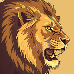 Cartoon wild animal head vector illustration with a majestic lion or tiger, perfect for a tattoo or mascot design, isolated on a white background