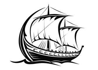 3d classic mariners black ship vector icon 