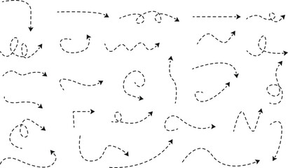 Dash line arrows.Curved dotted arrows vector set.