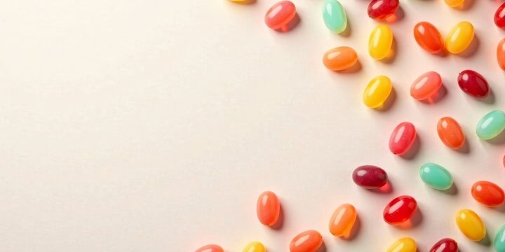 A vibrant array of colorful oval candies scattered across a pale background, creating a cheerful and playful design ideal for festive celebrations or product advertising.