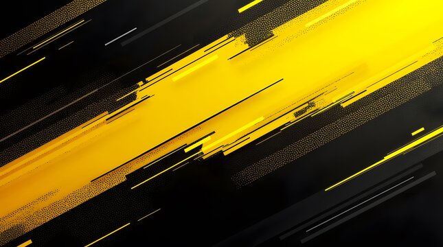 Dynamic abstract background with sharp yellow and black shapes. Modern graphic design with glitter texture and diagonal lines, suggesting speed and energy.