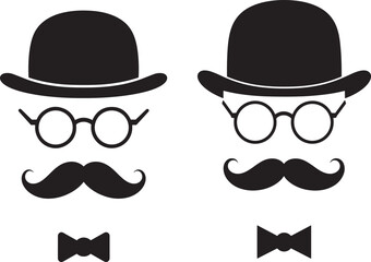 Two gentleman faces silhouette with hats glasses and mustaches