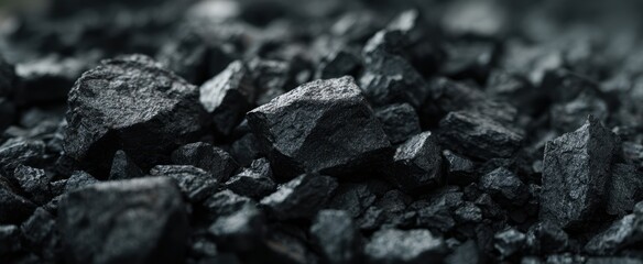 The intricate details of coal piled on a dark surface.