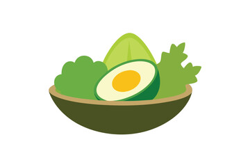 Avocado And Egg Salad In A Ceramic Bowl With Herbs