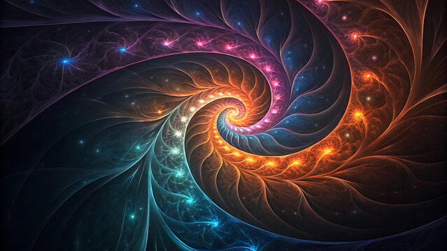 Fototapeta Vibrant fractal spiral with cosmic glow and swirling colors