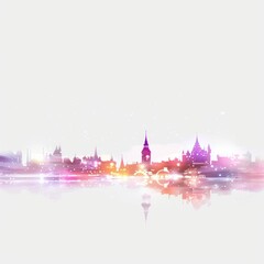 Abstract cityscape with glowing reflections