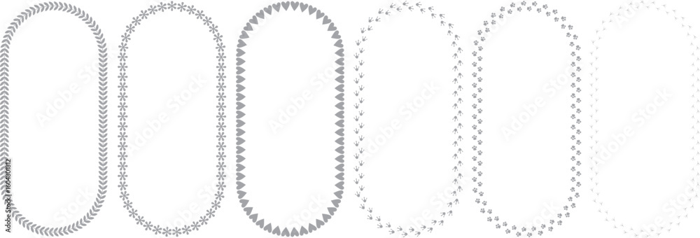 Wall mural minimal oval dashed border frame set in grayscale outline style. simple dotted label design elements