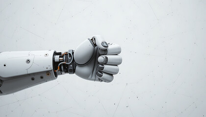 Robotic Hand Fist Gesture in Futuristic Style on White Background