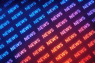 Obraz premium Glowing neon news text pattern blue to red gradient image