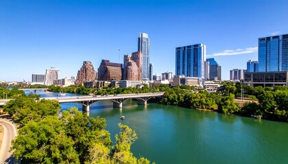 Obraz premium Panoramic city view with a river and bridge