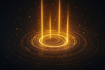 Fototapeta premium Golden Energy Beams Emanating From Circular Digital Interface technology futuristic