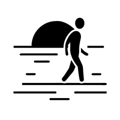 Silhouette of Lonely Man Walking into Horizon at Golden Hour