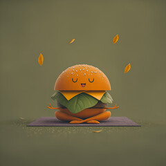 Cute Smiling Cheeseburger with Cartoon Face and Sesame Seeds Generative AI