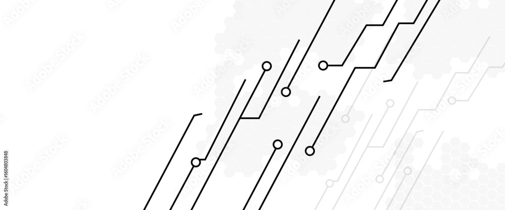 Poster abstract black background with hexagonal pattern and circuit lines