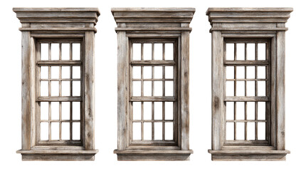 Aged wooden windows with intricate grilles